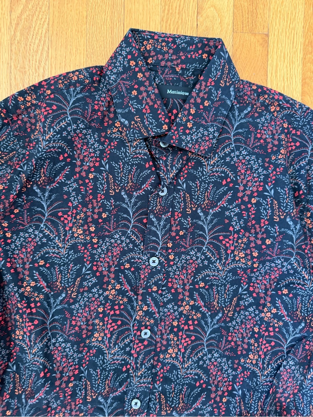 Men's Navy Floral Button-Up Shirt - Long Sleeve Size Small